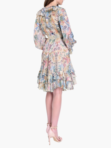 Reverie Bell Sleeve Ruffle Mini Dress | Stone Multi