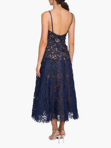 Vivarium Vines Lace Guipure A-line Midi Dress | Black/Navy