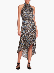 Magnolia Printed Viscose Halter Midi Dress | Black Blue