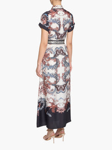 Garden of Eve Belted Twill Shirt Maxi Dress | Blue/Red