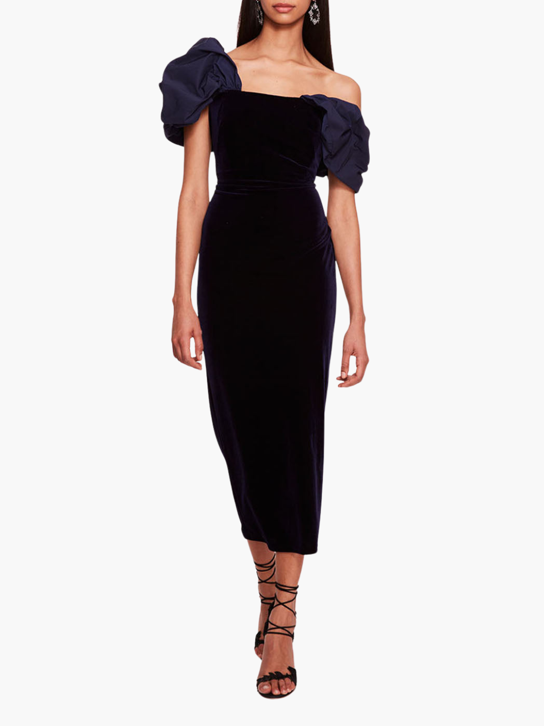 Velvet Asymmetrical Midi Dress | Midnight