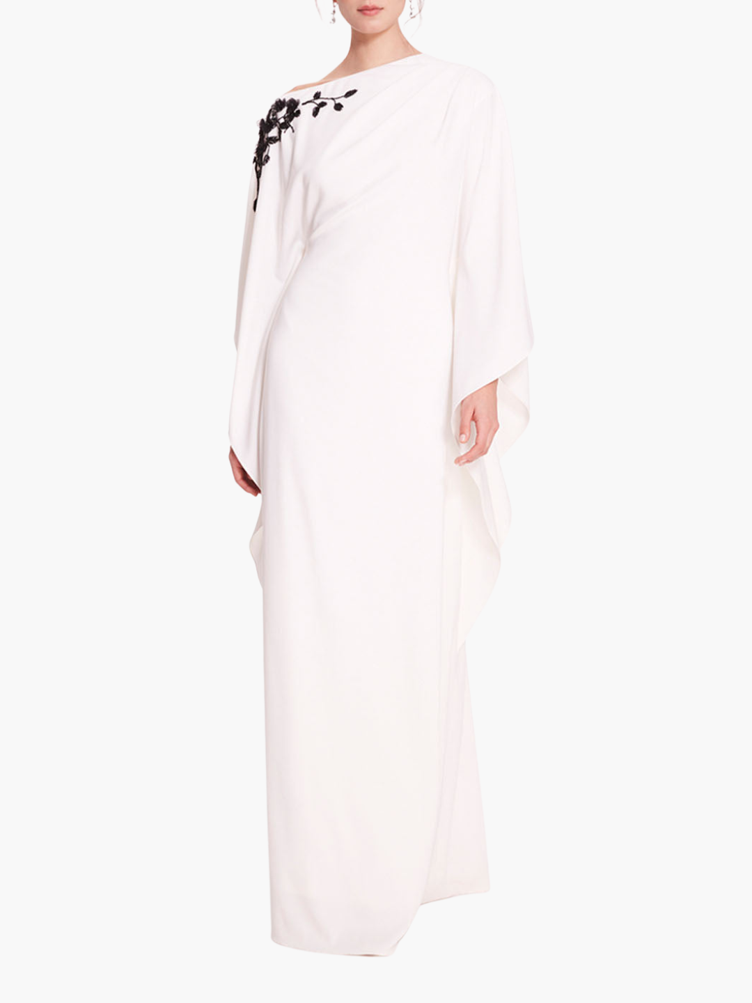 Embroidered Draped Kaftan Gown | White