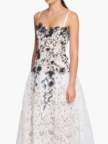 Vivarium Vines Lace Guipure A-line Midi Dress | Black/White