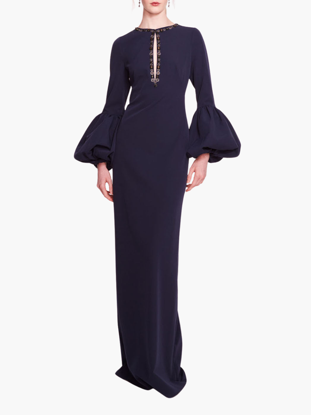 Puffed Sleeve Column Gown | Midnight