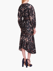 Printed Poplin Wrap Midi Dress | Gunmetal Multi