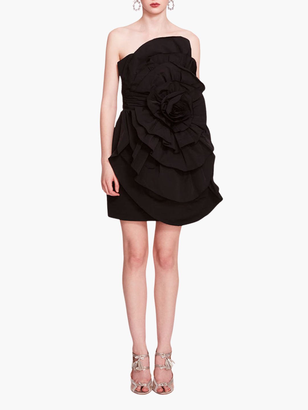Rosette Taffeta Mini Dress | Black
