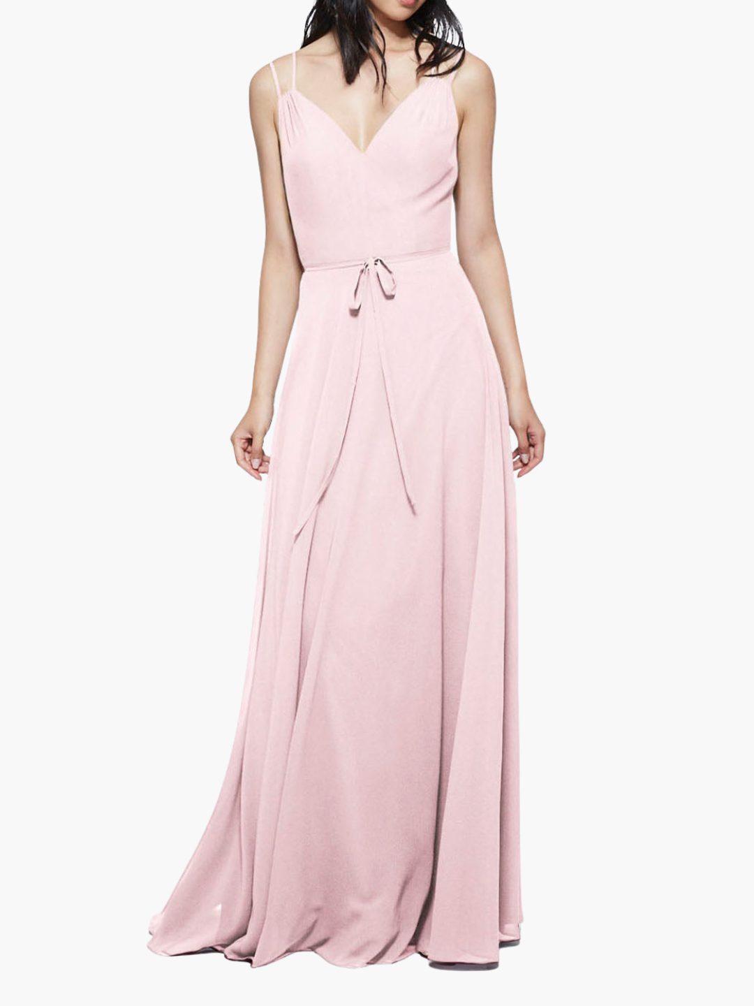 Valentia Chiffon V-Neck Gown | Blush