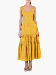 Emboriderd Voile Tiered Maxi Dress | Mustard