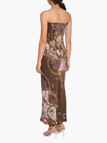Jewel of Edinburgh Strapless Printed Midi Dress | Brown Multi