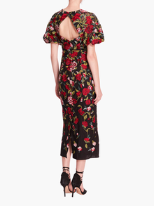 Roses Tulle Midi Dress | Black/Red