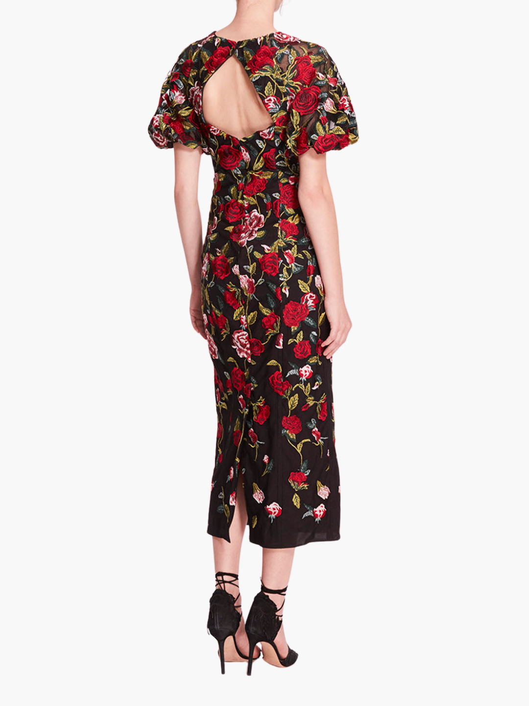 Roses Tulle Midi Dress | Black/Red