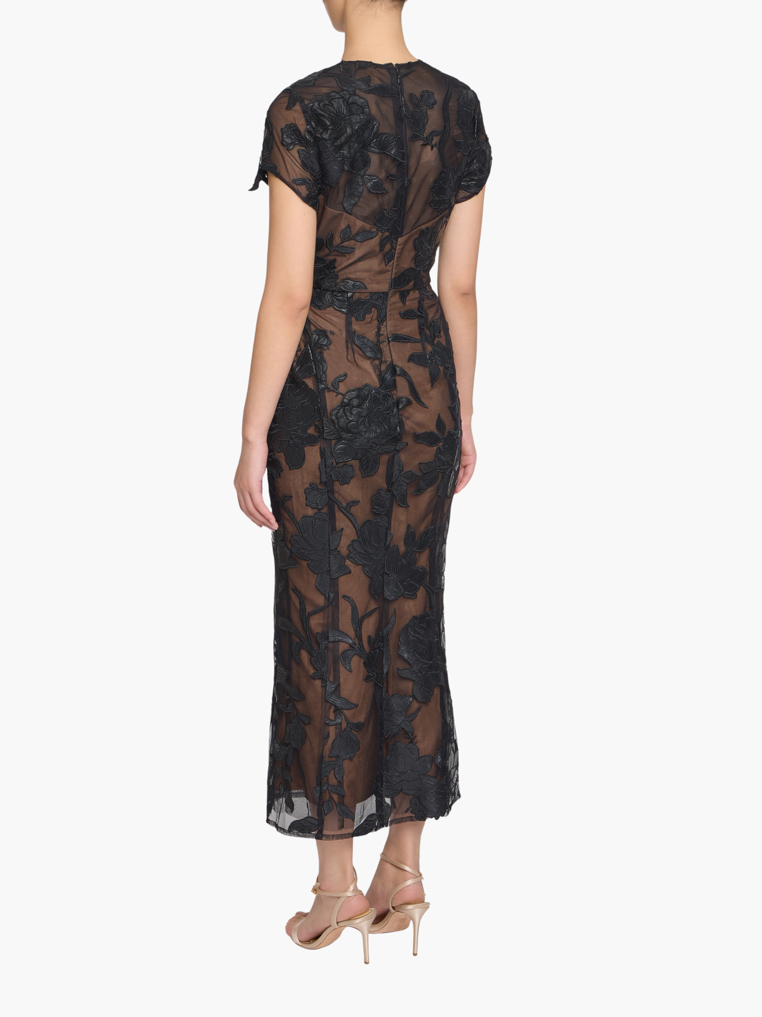 Leather Guipure Sheath Maxi Dress | Black
