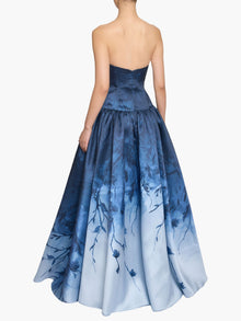 Floral Printed Mikado Gown | Blue