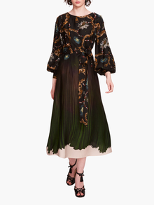 Viscose Georgette Billow Midi Dress | Green Multi