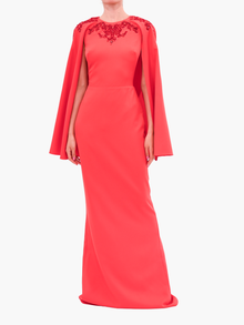 Stretch Crepe Cape Gown | Red