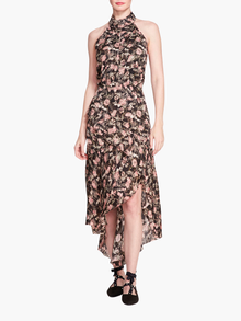Magnolia Printed Viscose Halter Midi Dress | Black Coral