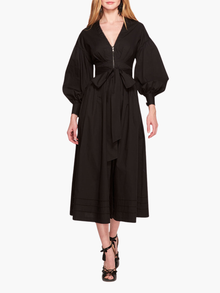 Poplin Midi V-Neck Dress | Black