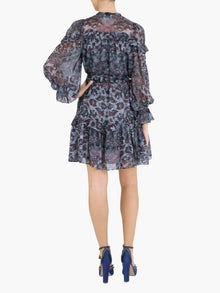 Braided Leopard Flounced Silk Chiffon Mini Dress | Brown Multi