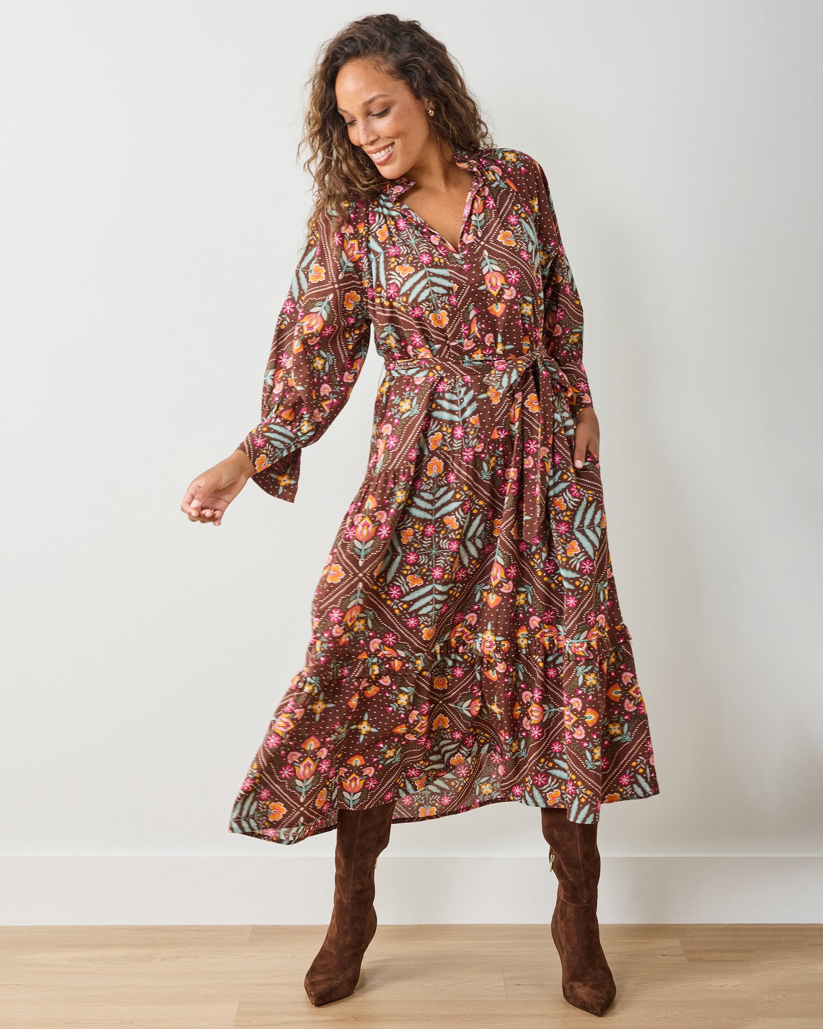 Floral Bandana - Fayette Dress - Tanned Copper - Printfresh
