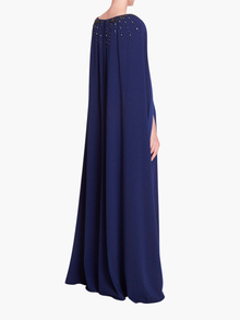 Embellished Cape Gown | Navy