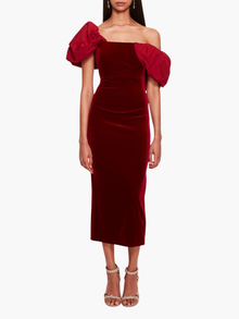Velvet Asymmetrical Midi Dress | Burgundy