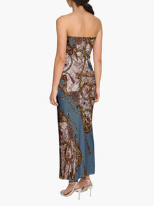 Jewel of Edinburgh Strapless Printed Midi Dress | Blue Multi