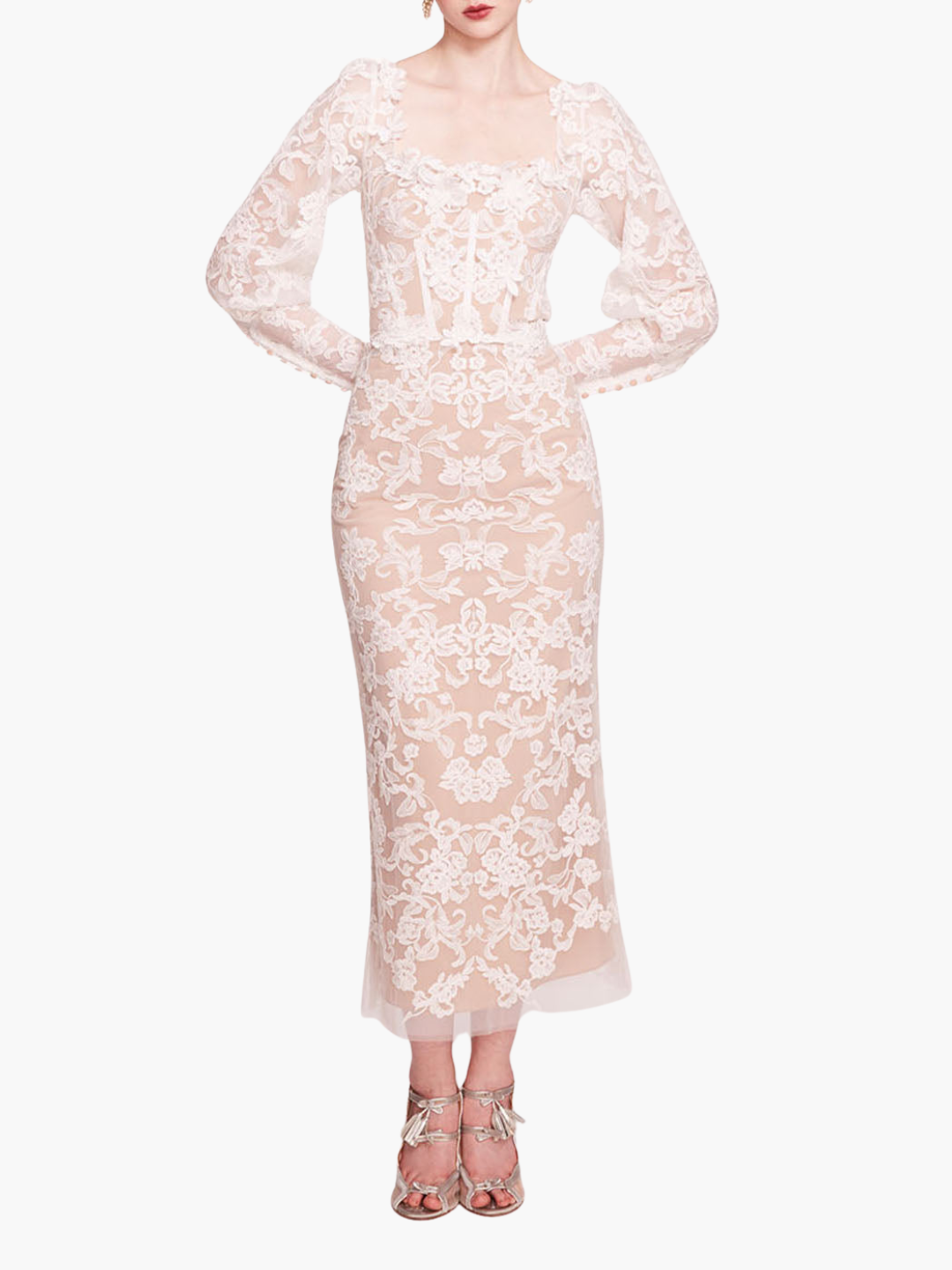 Long Sleeve Corded Midi Dress | Ivory