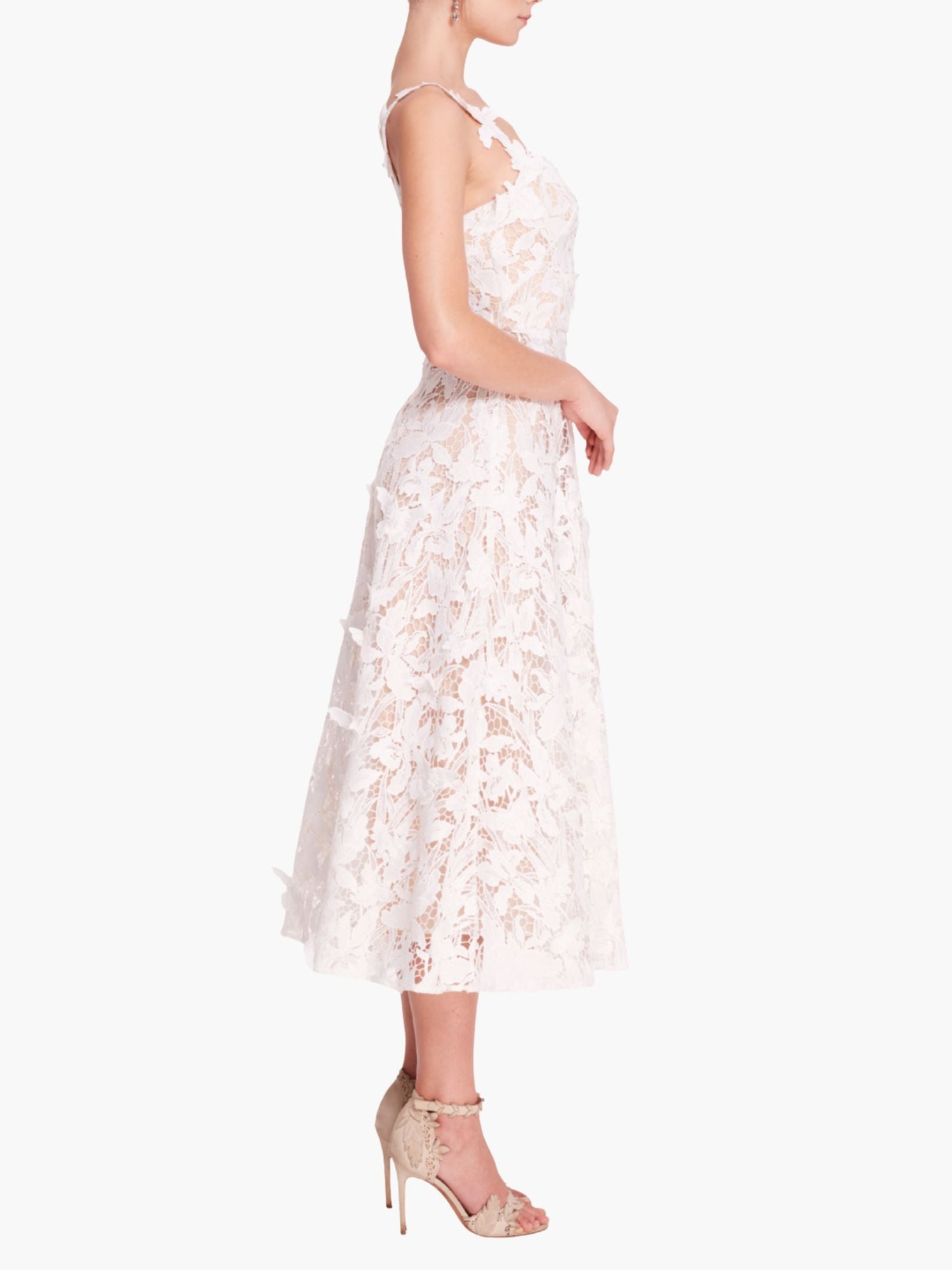 Lace Guipure Sleeveless A-Line Midi Cocktail Dress | Ivory