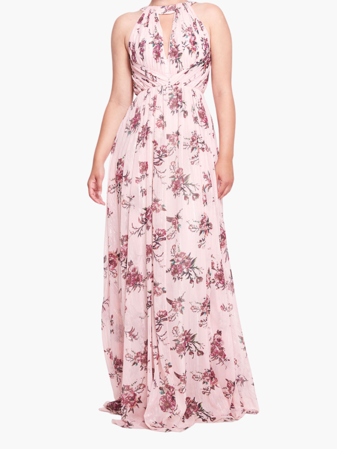 Carrara Floral Chiffon Key-Hole Halter Gown | Blush