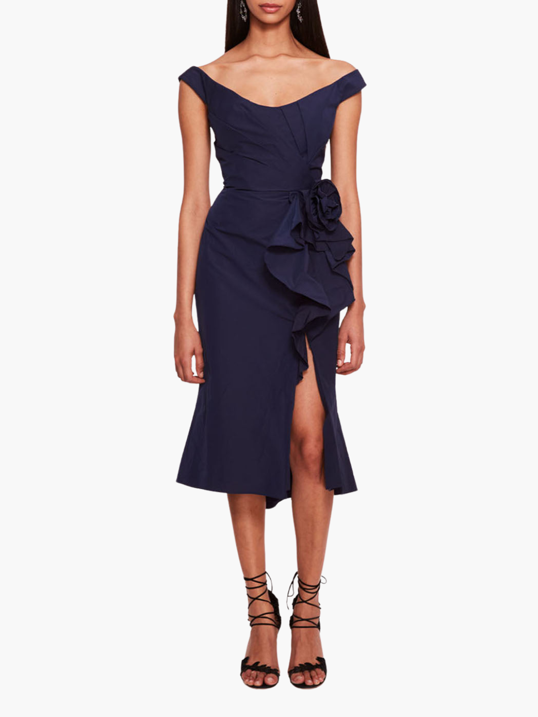 Taffeta Trumpet Midi Dress | Midnight