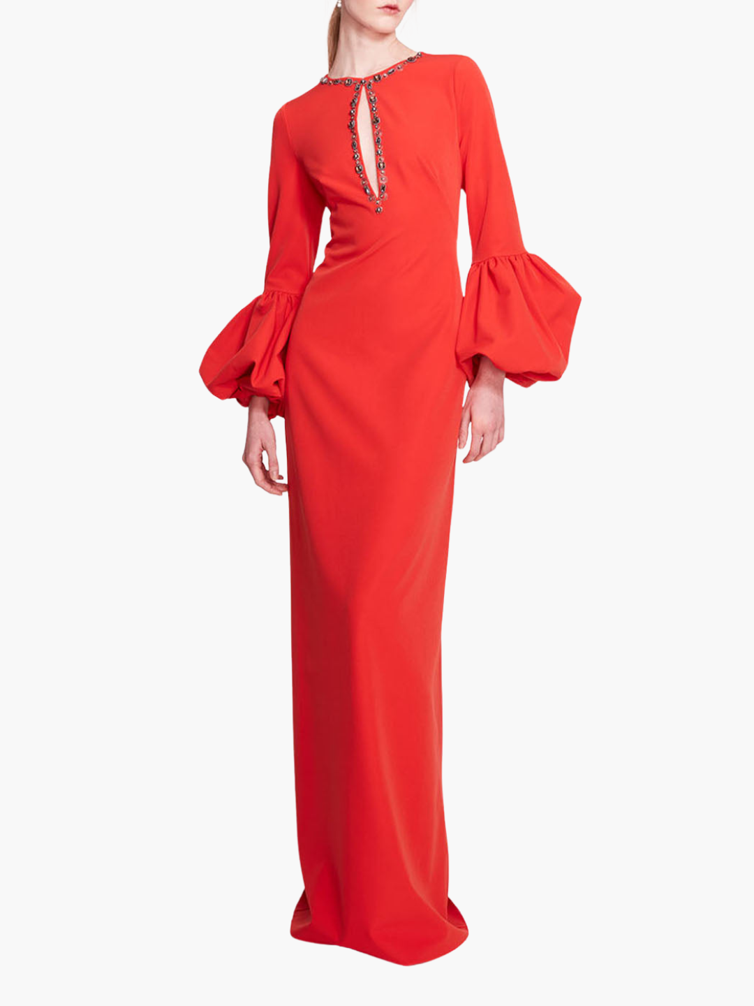 Puffed Sleeve Column Gown | Scarlet