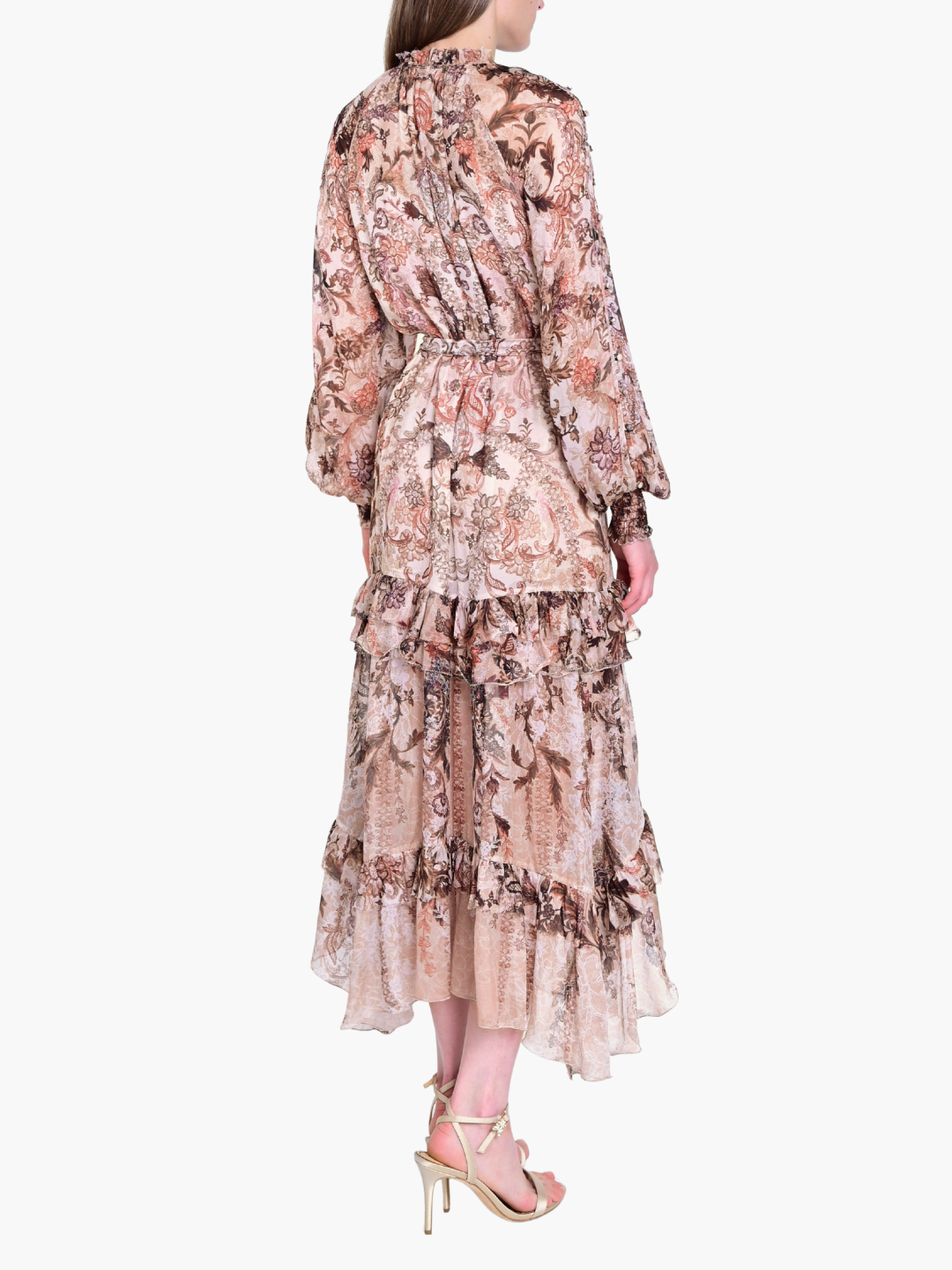 Reverie Belted Ruffle Midi Dress | Chocolate Multi