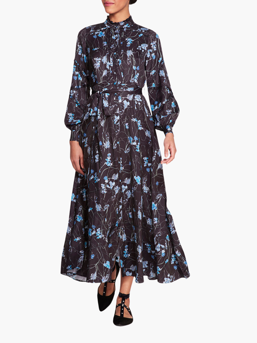 Fiorella Sateen Maxi Shirtdress | Black Blue