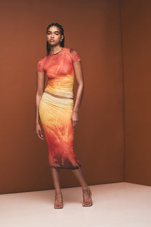 Womens | Nia Mesh Midi Skirt | Sunset Palm