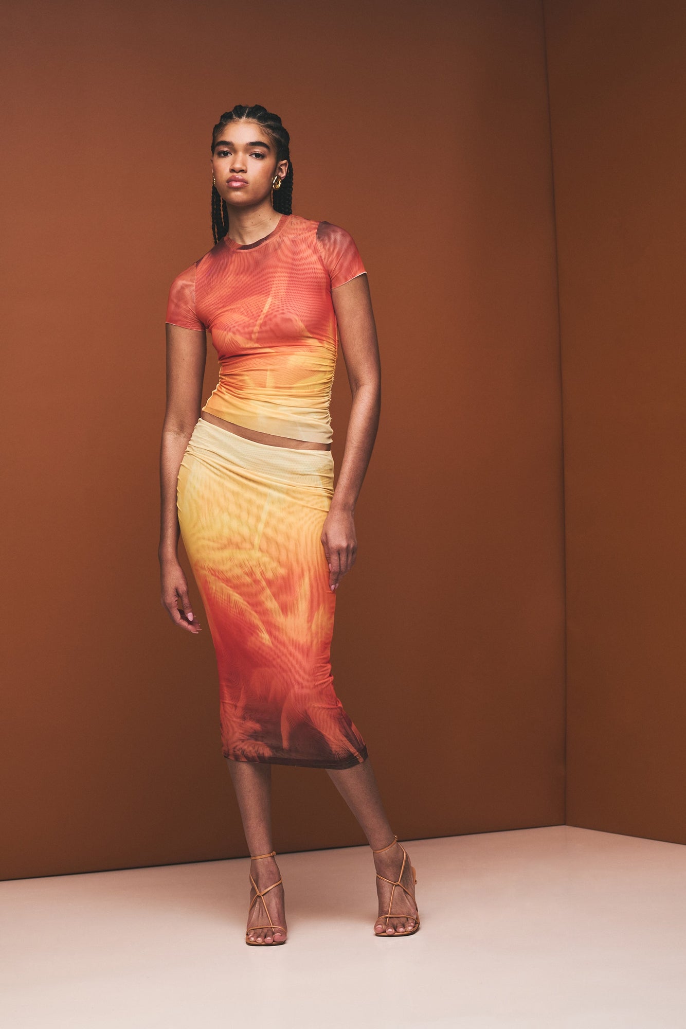 Womens | Nia Mesh Midi Skirt | Sunset Palm