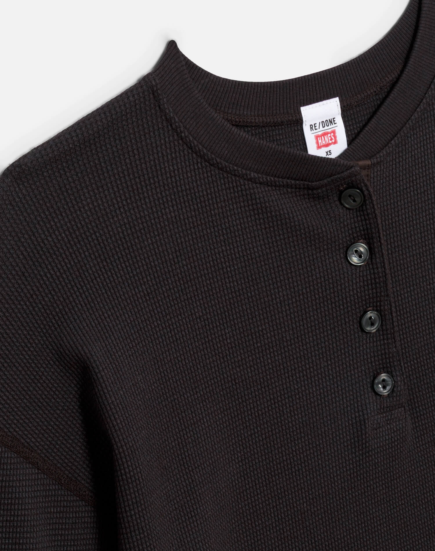 Womens | Hanes Waffle Boxy Henley | Washed Black
