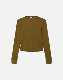 Womens | Hanes Waffle Baby Long Sleeve | Fatigue