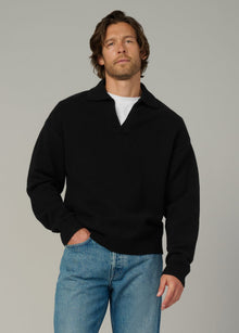 Relaxed Polo Sweater in Black with soft fabric and relaxed fit – comfortable and stylish men's sweatshirts
