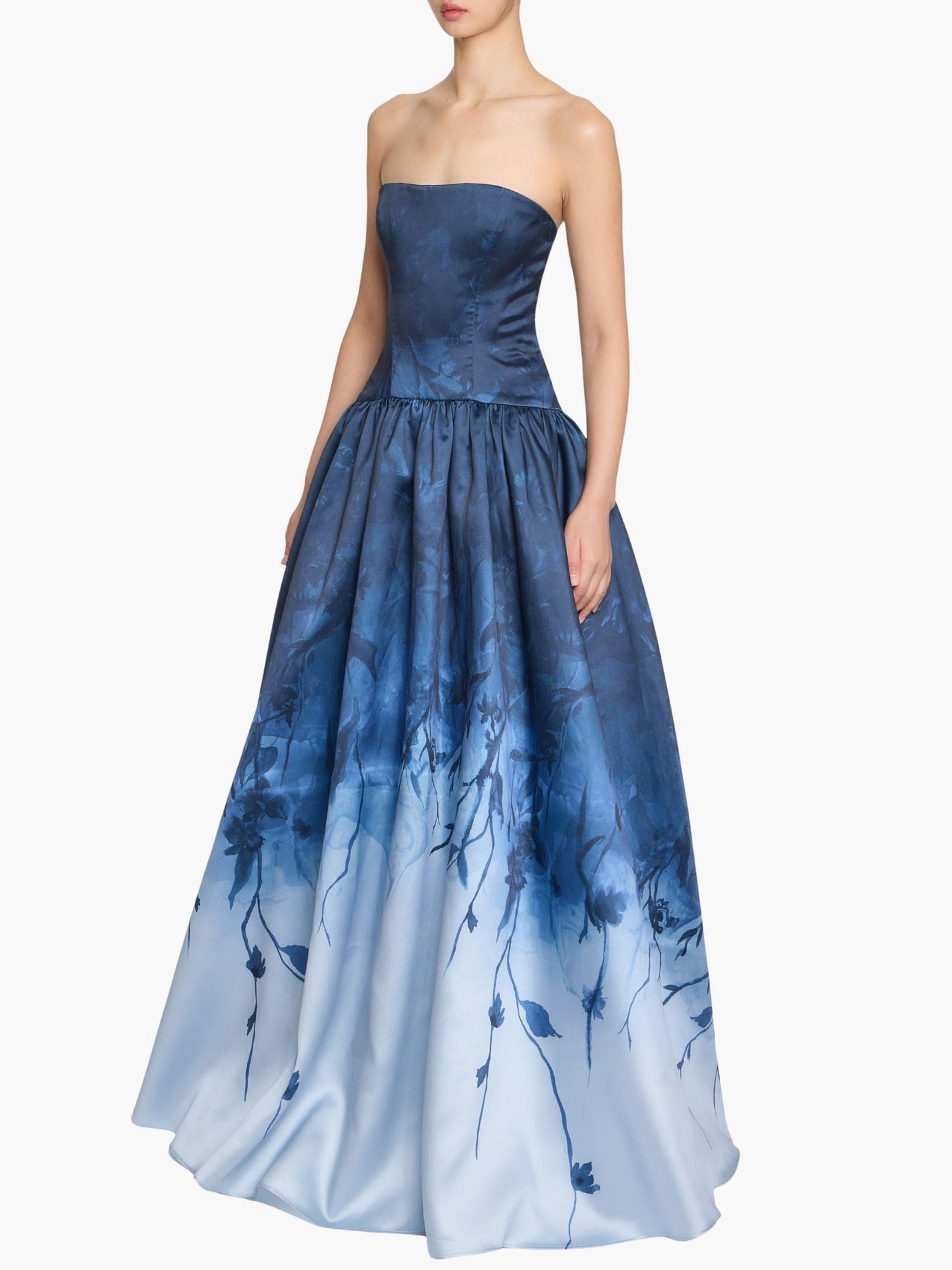Floral Printed Mikado Gown | Blue