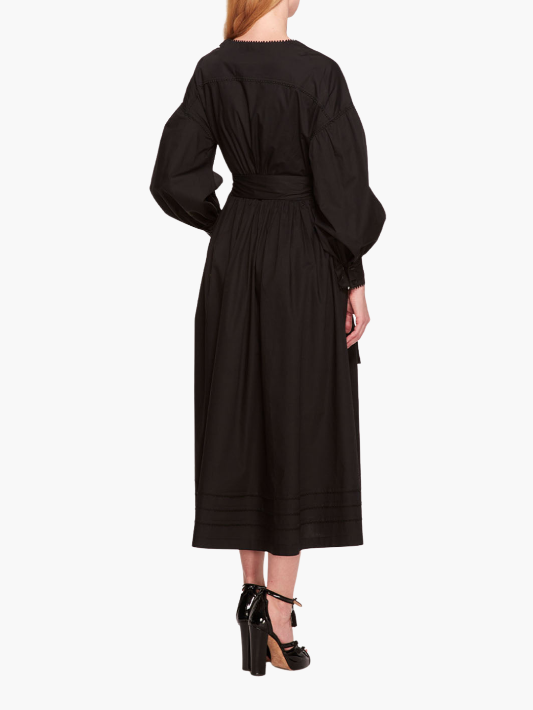 Poplin Midi V-Neck Dress | Black