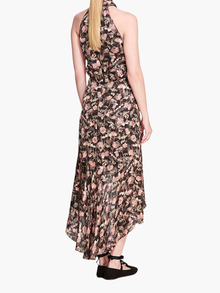 Magnolia Printed Viscose Halter Midi Dress | Black Coral