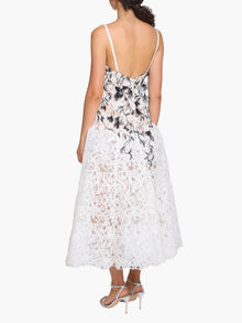 Vivarium Vines Lace Guipure A-line Midi Dress | Black/White