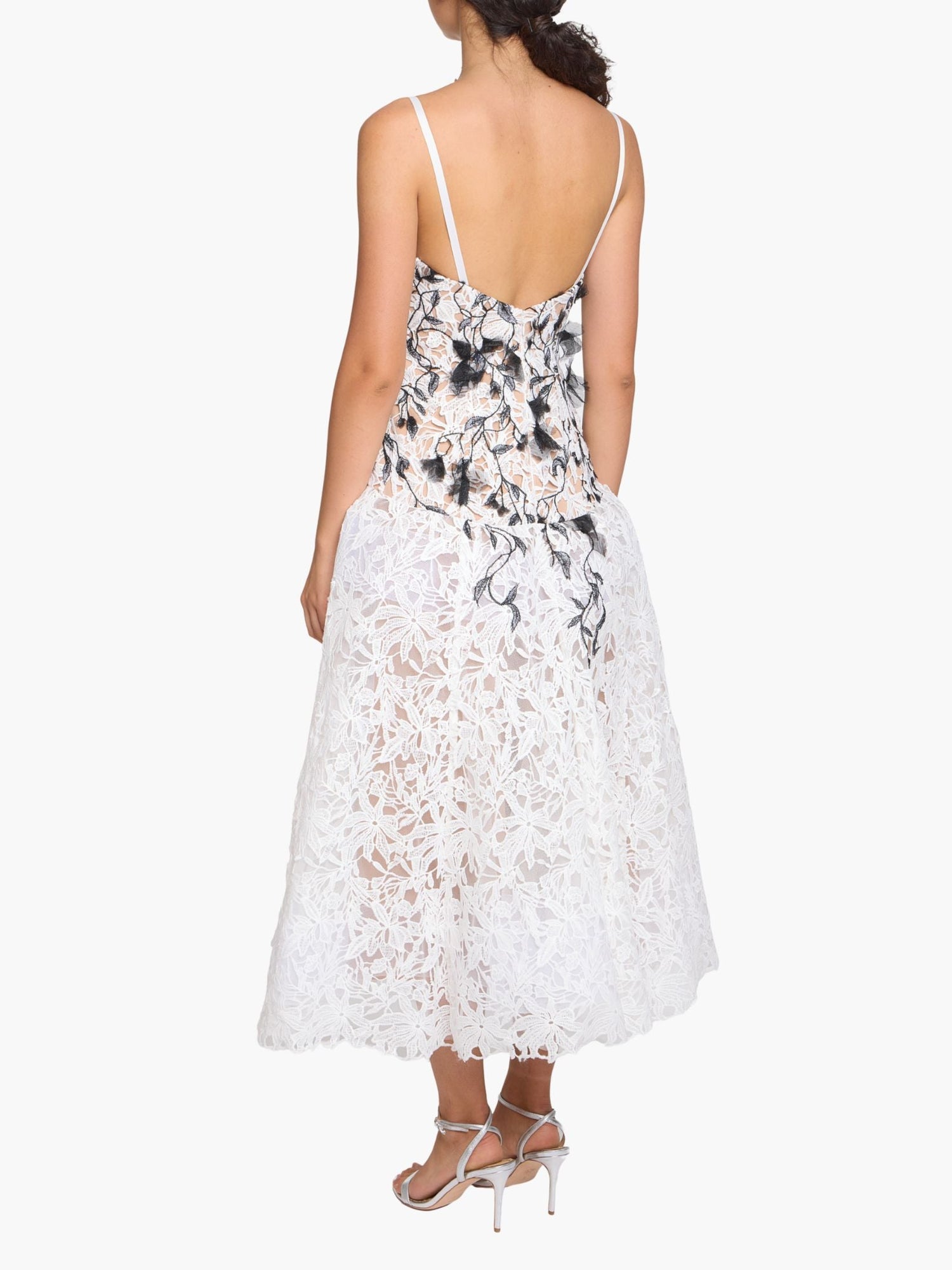 Vivarium Vines Lace Guipure A-line Midi Dress | Black/White