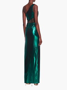 Side Cut-Out Foiled Gown | Emerald