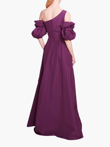Taffeta Bubble Sleeve Gown | Eggplant