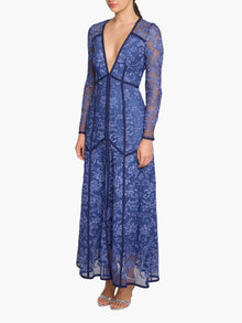 Victorian Corded Lace Deep V Button Maxi Dress | Blue