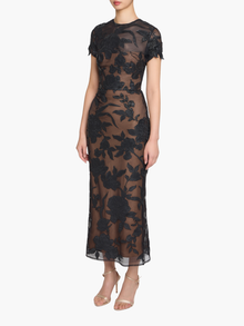Leather Guipure Sheath Maxi Dress | Black