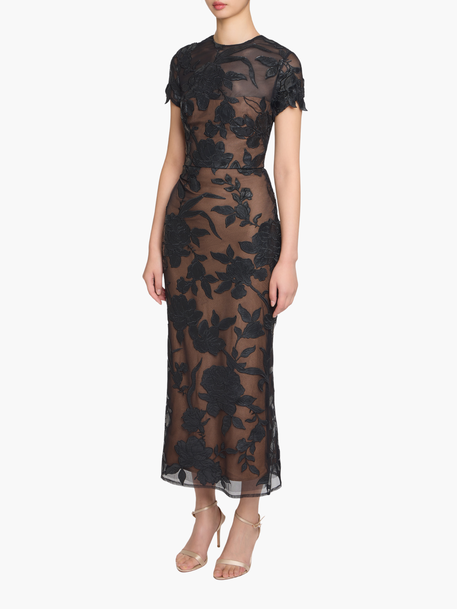 Leather Guipure Sheath Maxi Dress | Black