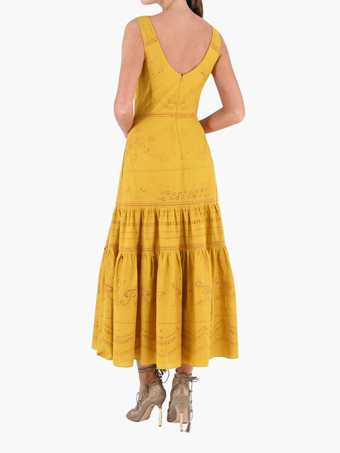 Emboriderd Voile Tiered Maxi Dress | Mustard
