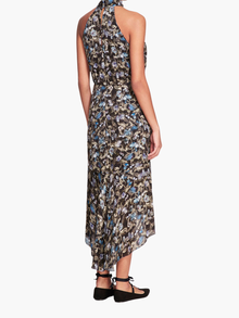 Magnolia Printed Viscose Halter Midi Dress | Black Blue